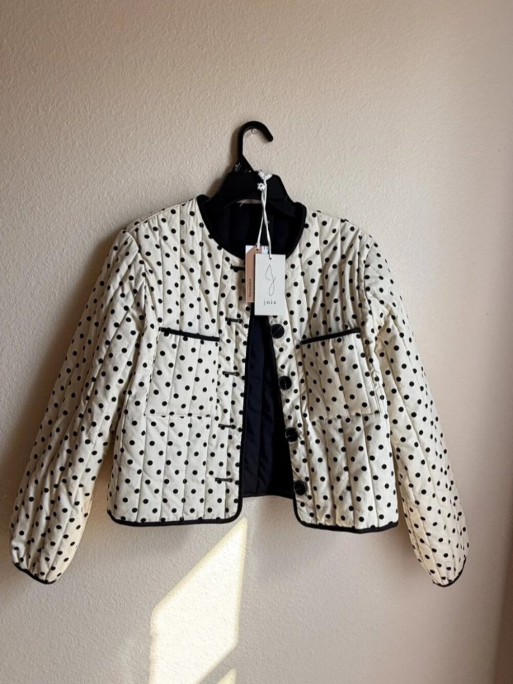 Joie Women's Reversible Quilted Jacket Cream Polka Dot Black Cotton Size S NWT - Picture 3 of 16